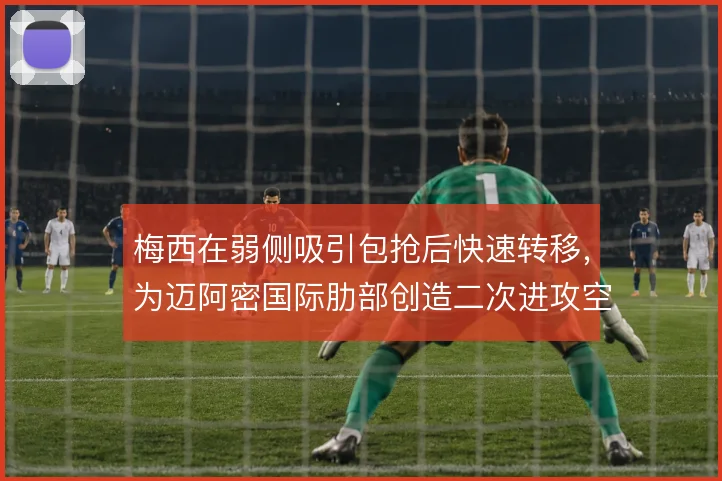 梅西在弱侧吸引包抢后快速转移,为迈阿密国际肋部创造二次进攻空间